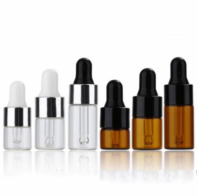 China Brown 1Ml 2Ml 3Ml 5Ml Skin Care Dropper Bottle Essential Oil Cream Glass Bottle With Black Lid Glass Pipette for sale