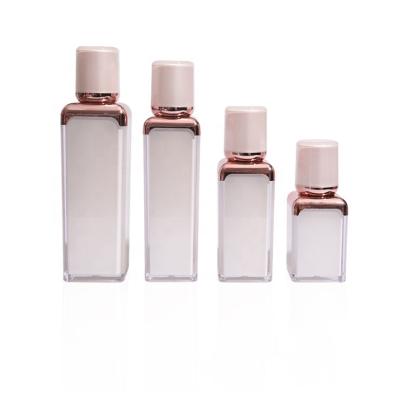 China Rose Gold Square Empty Luxury Cosmetic 30 50 g Skin Care Acrylic Jar Pump Bottle Cosmetic Packaging Sets and 30 50 100 for sale