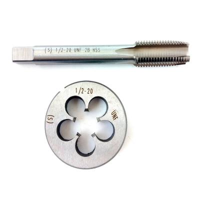 China Original high quality 1/2-20 tap + 1pc 1/2-20 die, tap + die UNF US British made 1/2-20 straight bellies for sale