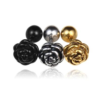 China Rose Stud Earrings Explosion Class Stainless Steel Titanium Steel Rose Earrings for sale