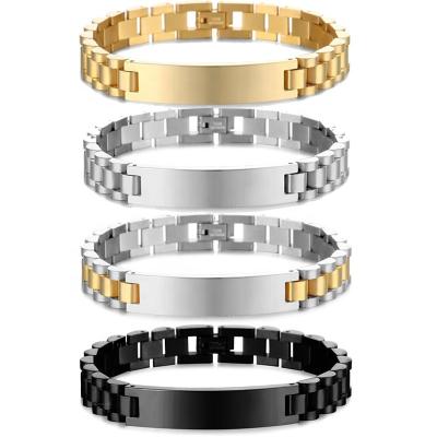 China FASHIONABLE custom name bracelet 18K gold plating stainless steel can be engraved watch bracelet men and women bracelet for sale