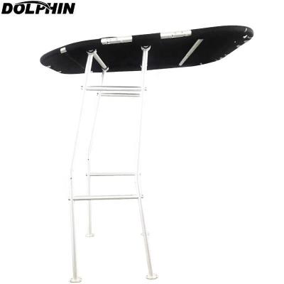 China Unique removable cover design. White Coated Frame Top Heavy Duty Dolphin Fishing Pro T Top Economical Boat T Top With Black Canopy Boat Bimini Top for sale