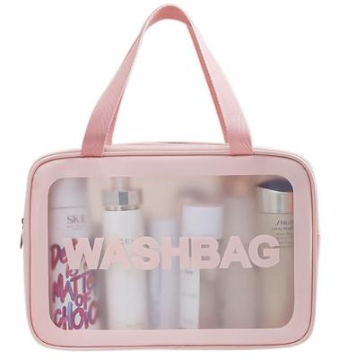 China Custom Waterproof Matte Translucent Fashion Travel Toiletry Bag With With Small Handle Handy Makeup Clear PVC Cosmetic Filter Frames for sale