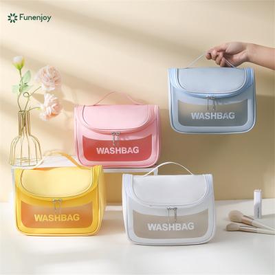 China 2023 Hot New Fashion Cosmetic Bag Female Portable Insist Makeup Wash Lady Bags Female Portable High End Flat Open PU Leather for sale