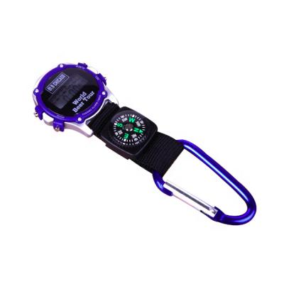 China Hot Woven Digital Alarm Outdoor Sports Belt Carabiner Clip Watch With Clip Buckle for sale