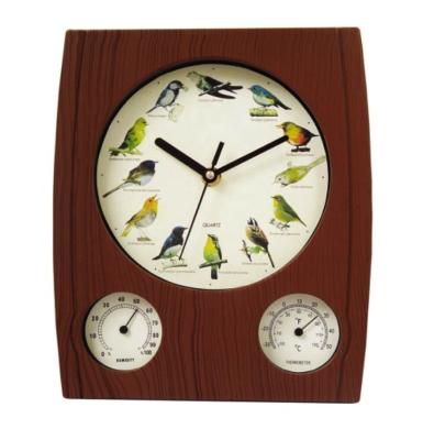 China Antique German Style Bird Sound Wall Clock With Humidity And Temperature Display for sale