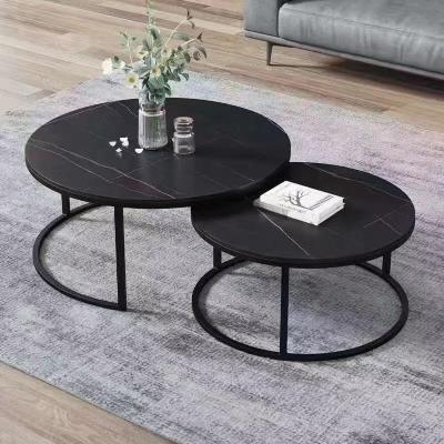 China Iron Extendable Living Room Furniture Black Marble Cabinet Side Table Set for sale