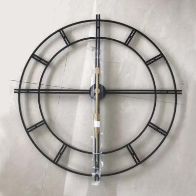 China Large Size Antique Style Round Retro Garden Outdoor Gold Metal Clocks Large Roman Numerals Iron Antique Gear Wall Clock for sale