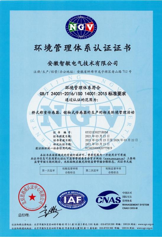 ISO14001 - Anhui Zhimin Electrical Technology Co., Ltd.