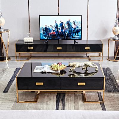 China Eco - Friendly Modern High Gloss Luxury Simple Design Stainless Steel Tv Cabinet for sale