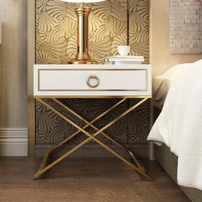 China Eco-friendly design elegant bedroom furniture rose gold leg nightstand bed side table for sale