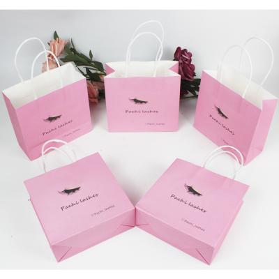 China B795 fashion logo wholesale custom private pink portable eyelash packaging paper bag for sale