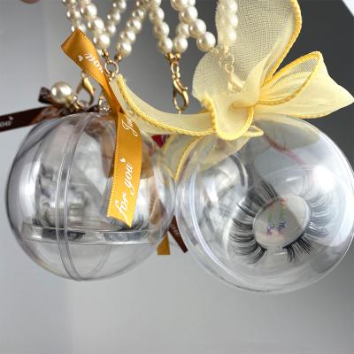 China 3D Double Layered Spherical B873 Eyelashes Packaging Box With Ribbon Pearl Chain for sale