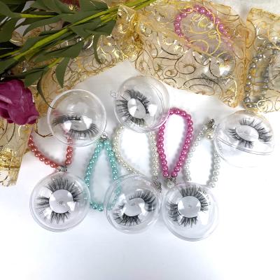 China 3D Double Layered False Mink Blind Box Individual 3d Eyelashes With Spherical Packing Box And Pearl Chain for sale