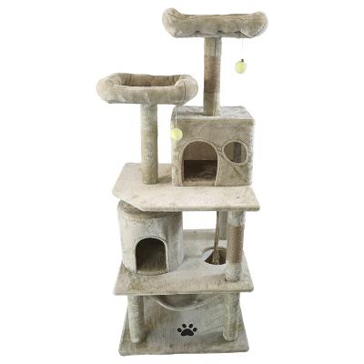 China Large Wooden Cat Tower Toy Scratching Post Cat Tree Tower House Multi Tier 2 3 4 Layer Custom Made Viable for sale