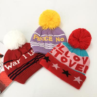 China COMMON Warm Casual Pom Pom Knitted Large Beanie Hat Women Winter Skull Hat Ladies Pompom Beanie Hat for sale