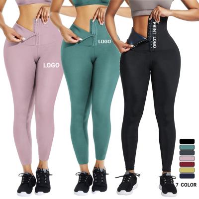 China 2021 High Logo Waist Butt Lifter Hip Lifter Women Yoga Pants Adjustable Hooks Waist Trainer Custom Elasticity Gaiters Breathable Pants for sale