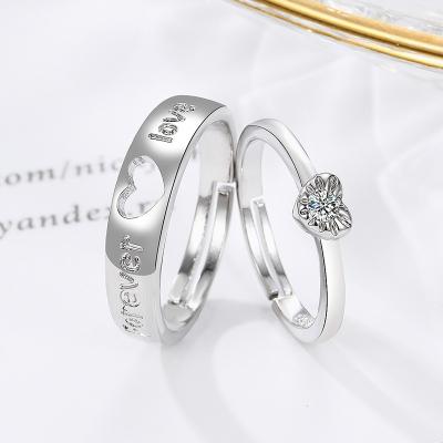 China Romantic Personalized Love Diamond Couples Ring Valentine's Day Gift Pairs Ring Hollow Heart Shaped Ring For Women for sale