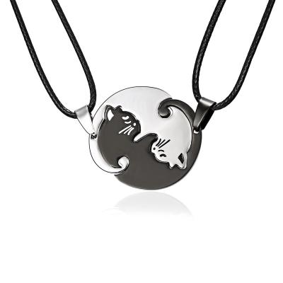 China FASHIONABLE Animal Spicy Necklace Stainless Steel Cat Pendant Round Love Couple Valentine's Day Gift for sale