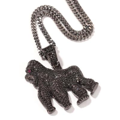 China New FASHIONABLE Punk Hip Hop King Kong Gorilla Zircon Pendant 14k Gold Plated Cuban Chain Necklace for sale