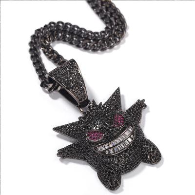 China FASHIONABLE hiphop cartoon personality sweater chain full of purple zircon pendant necklace for sale