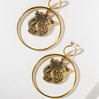 China 2021 new arrival style big circle TRENDARY punk tiger head earring low price factory custom logo for sale