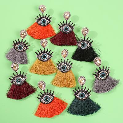 China New Retro FASHIONABLE Diamond Bohemian National Style Long Eye Tassel Earrings for sale