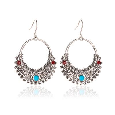 China New Palace of BOHEMIA Supertarer retro vintage cavity cut out statement style half moon turquoise drop circle earrings ethnic women for sale