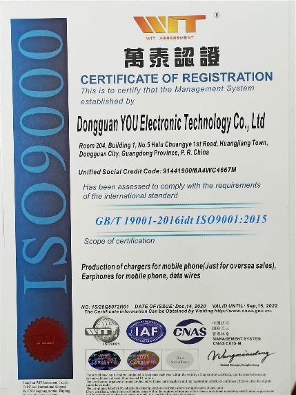 ISO9001 - Dongguan You Electronic Technology Co., Ltd.