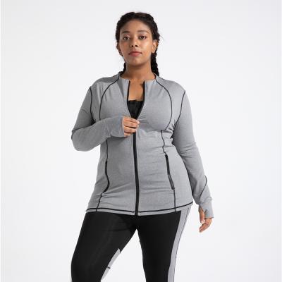 China New Arrival Breathable Women Plus Size Jackets Gray Jacket Running Women Plus Size Thumb Notch Fitted Sports Ladies for sale