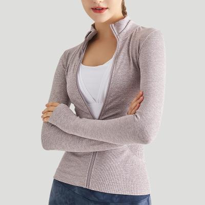 China Breathable Hot Sales Women Sport Active Wear Seamless Jogger Fitness Jackets Solid Color Thumb Hole Slim Fit Autumn Yoga Sports Jacket for sale