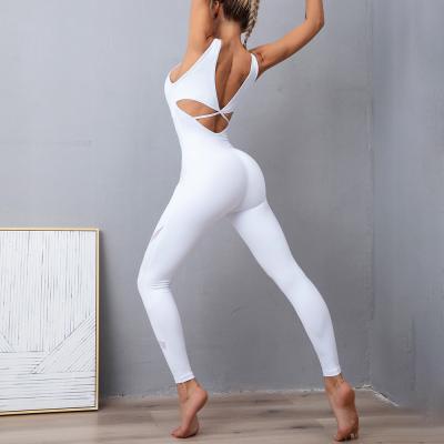 China 2022 Women Gym Clothes Backless Strapless Overalls Yoga Overalls One Piece Skinny Slim Quick Dry Breathable Lady Yoga Wear Nylon for sale