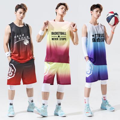 China Breathable Custom Printed Basketball Wear Tracksuit Gradient Sport Wear Male Training Wear Tank Tops Loose Plus Size Tracksuit for sale