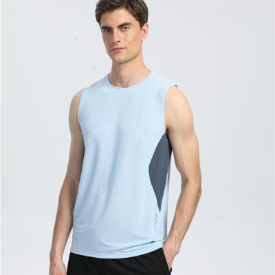 China Wholesale QUICK DRY Stripes Reflective Sports Quick Dry Knitting Jogging Running T-shirts Mens Loose Sleeveless Wear Shirts Man Fail Top for sale