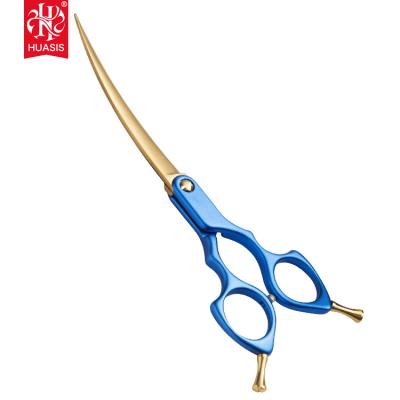 China AR-JLQ Handle Blade Dog and Cat Hair Trimming Scissors Made Gold Curved Durable 440C Japanese Blue Aluminum 6/6.5/7inch Stainless for sale