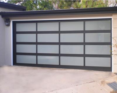 China Automatic Overhead Villa Garage Garage Windproof Aluminum Frosted Glass Door Tempered German for sale