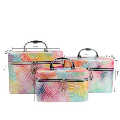 China New Large Capacity Fashoion Beach Zipper Makeup Cheap Colorful Box Case Cosmetic Bag With Handle And Mirror for sale