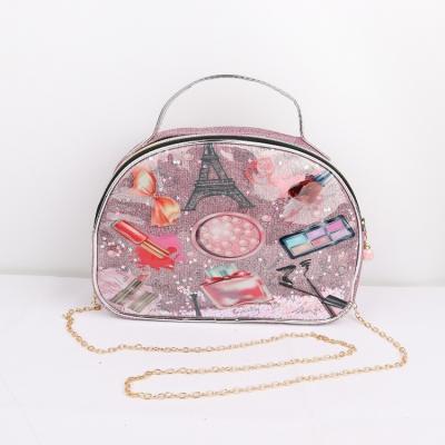 China Fashion Durable Wholesale Hot Selling Low Price Pink Sequins Girls Handbags Makeup Messenger Custom Lady Bags Clips Women Cosmetic Bags for sale