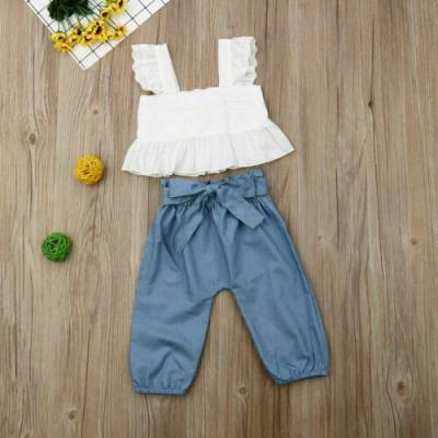 China Character wholesale children girl children summer cotton BY002A manufacturer long pants boutique clothing set superior 100% white for sale