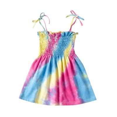 China New Style HX089 Breathable Baby Summer Dress Kids Cotton Tie Dye Sleeveless Clothing for sale