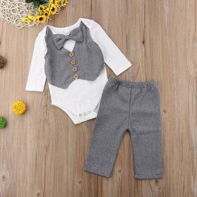 China MN040A Wholesale Empty Eco-friendly Baby Romper Clothes Infant Party Wear Boy's Bubble 3pcs Romper Set for sale