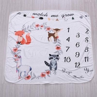 China CR050A Full Sleeve Newborn Crescent Infant Super Soft Cotton Monthly Knit Blanket Baby Fox Animal Print Multi-pattern In Stock for sale