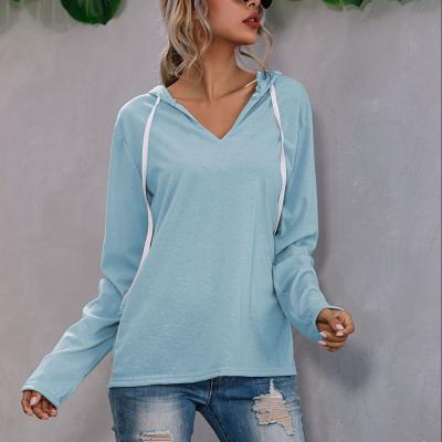 China Sustainable Autumn Fashionable Female Clothes Solid Color Casual Soft Sleeve Long Sleeve Hooded T-Shirt for sale