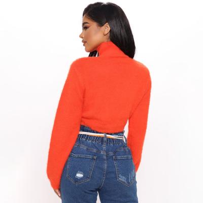 China Winter Breathable Clothes For Women 2021 Trending Fashion High Neck Long Sleeve Cropped Sweater Orange for sale