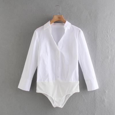 China Viable Casual Collar Long Sleeve Turndown White Jumpsuit For Women New Spring Ladies One Piece Jumpsuit for sale