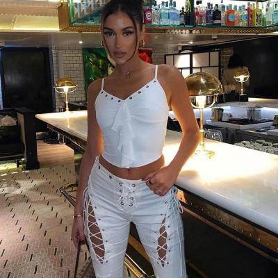 China 2022 New Arrival Summer Viable Crop Top For Women Elegant White V-Neckline Cute Camisole Tank Top for sale