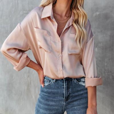 China Sustainable Business Clothes Women OL Style Work Casual Solid Turn Down Collar Long Sleeve Office Tops And Blouses for sale