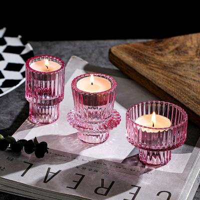 China Home Decoration Multifunctional Pink Glass Candle Holder for Home Decoration for sale