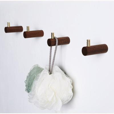 China Modern Wall Mountable Hook Black Walnut Coat Hook, Entryway Coat Rack Wall Mounted, Natural Wood Towel Hooks with Solid Brass on Top for sale