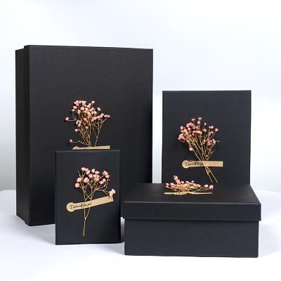 China Recycled Materials Custom Logo Luxury Designs Packing Valentine's Day Gift Packaging With Flower Black Top-Lid Narrow Lipstick Boxes Gift Box for sale